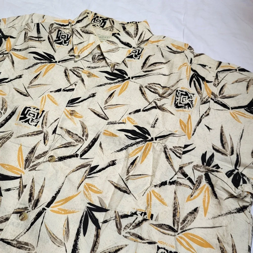 Vtg Crossing's Shirt Men's  Large/G Beige, Yellow, Black Hawaiian Button Up‎